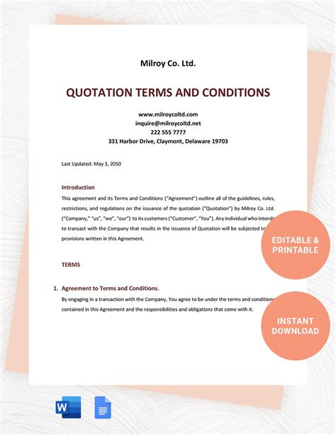 quote terms and conditions template.